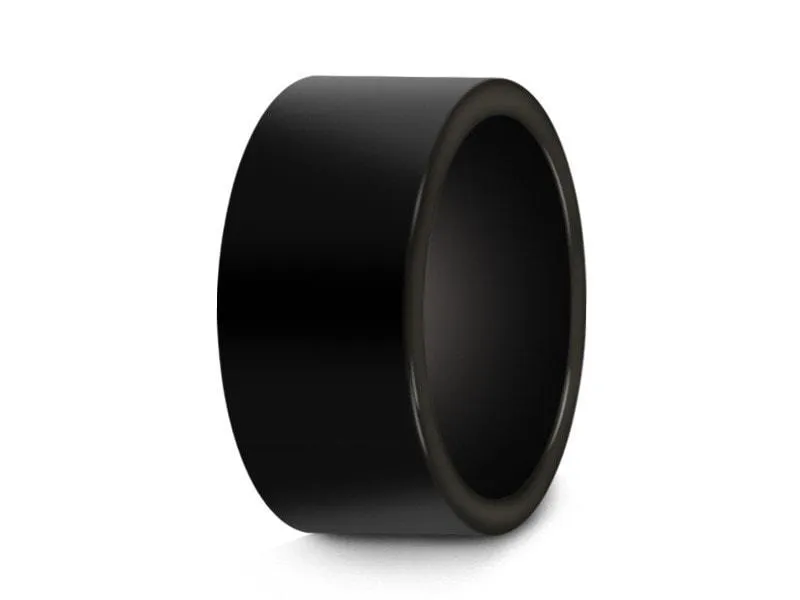 10mm Black Tungsten Wedding Band High Polish And Flat Edges