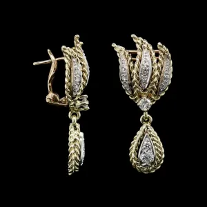 14K Two-tone Estate Diamond Drop Earrings