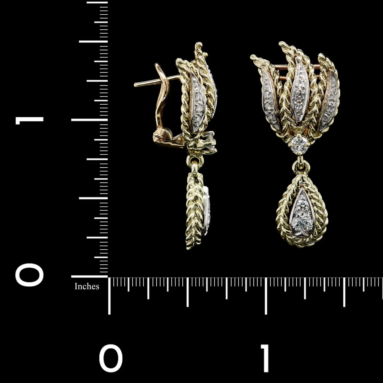 14K Two-tone Estate Diamond Drop Earrings