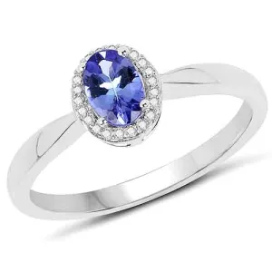 14K White Gold Tanzanite and Diamond Ladies Ring