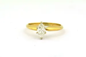 14K yellow gold .40ct Natural Diamond Marquise Solitaire Ring SI2-H 1.8g