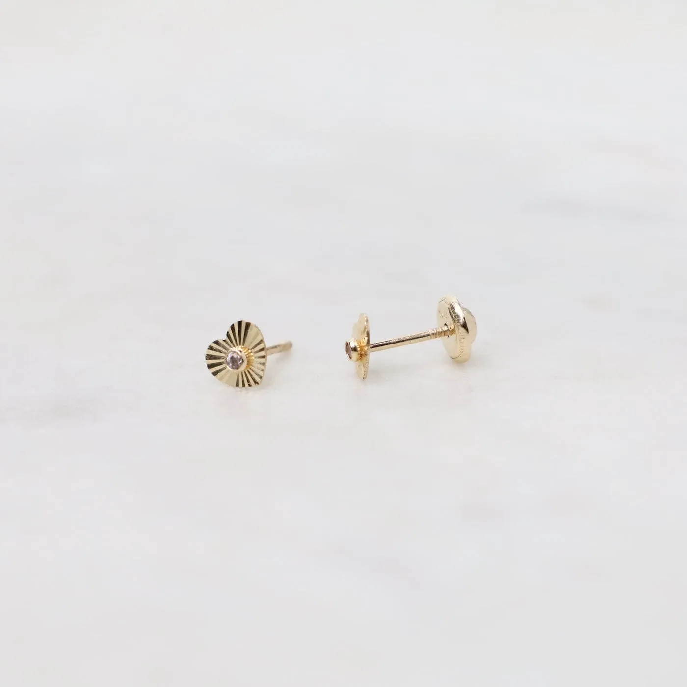 14k Yellow Gold CZ Starburst Heart Post Earrings