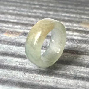 17mm A-Grade Natural Light Bluish Green Jadeite Abacus Ring Band No.220683