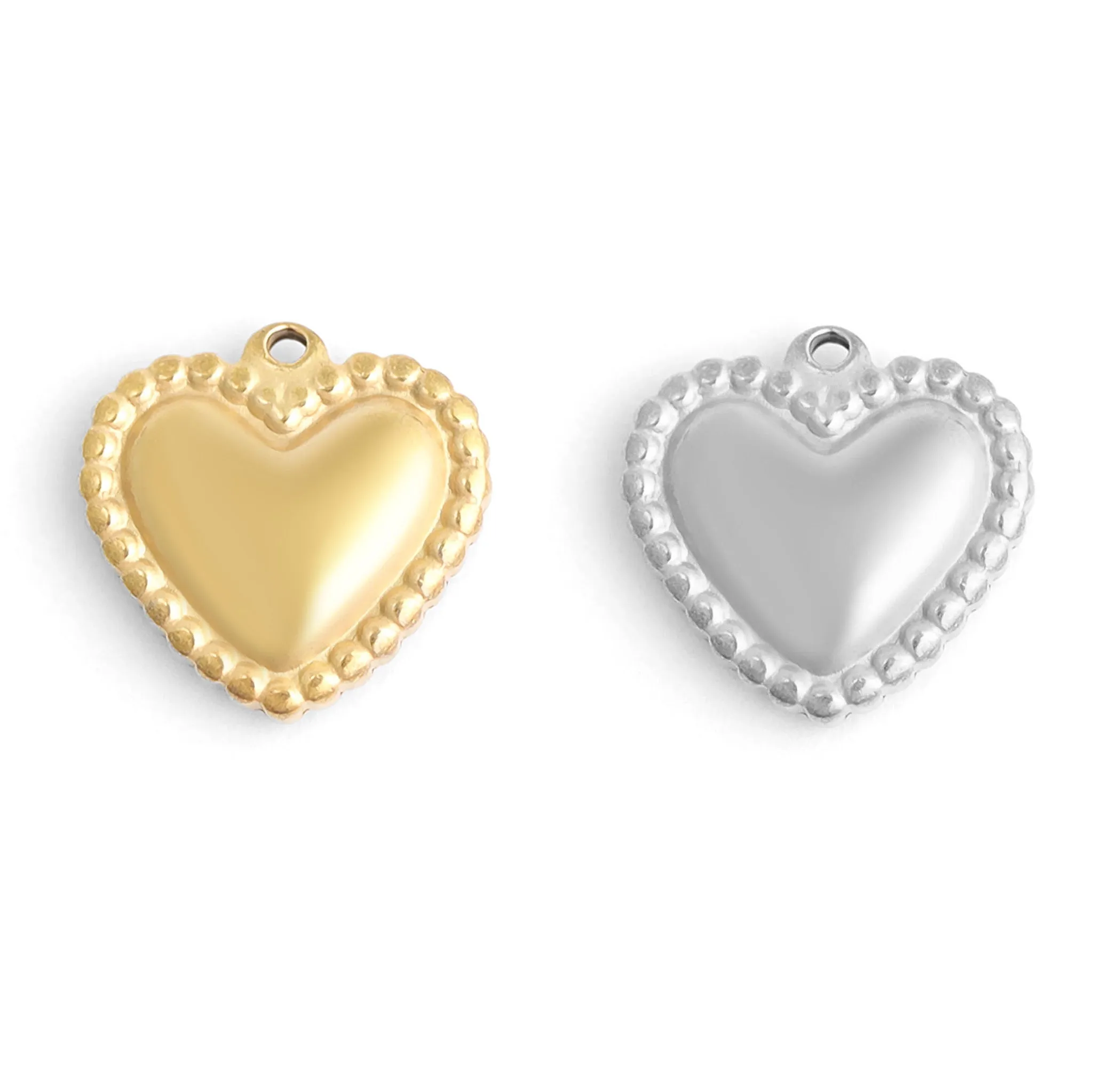 18K Gold PVD Stainless Steel Beaded Trim Heart Charm / PDL0118