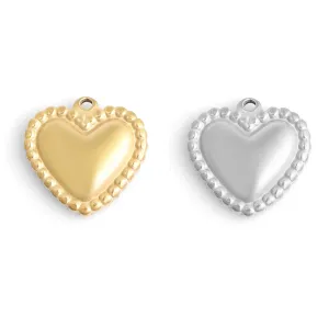 18K Gold PVD Stainless Steel Beaded Trim Heart Charm / PDL0118