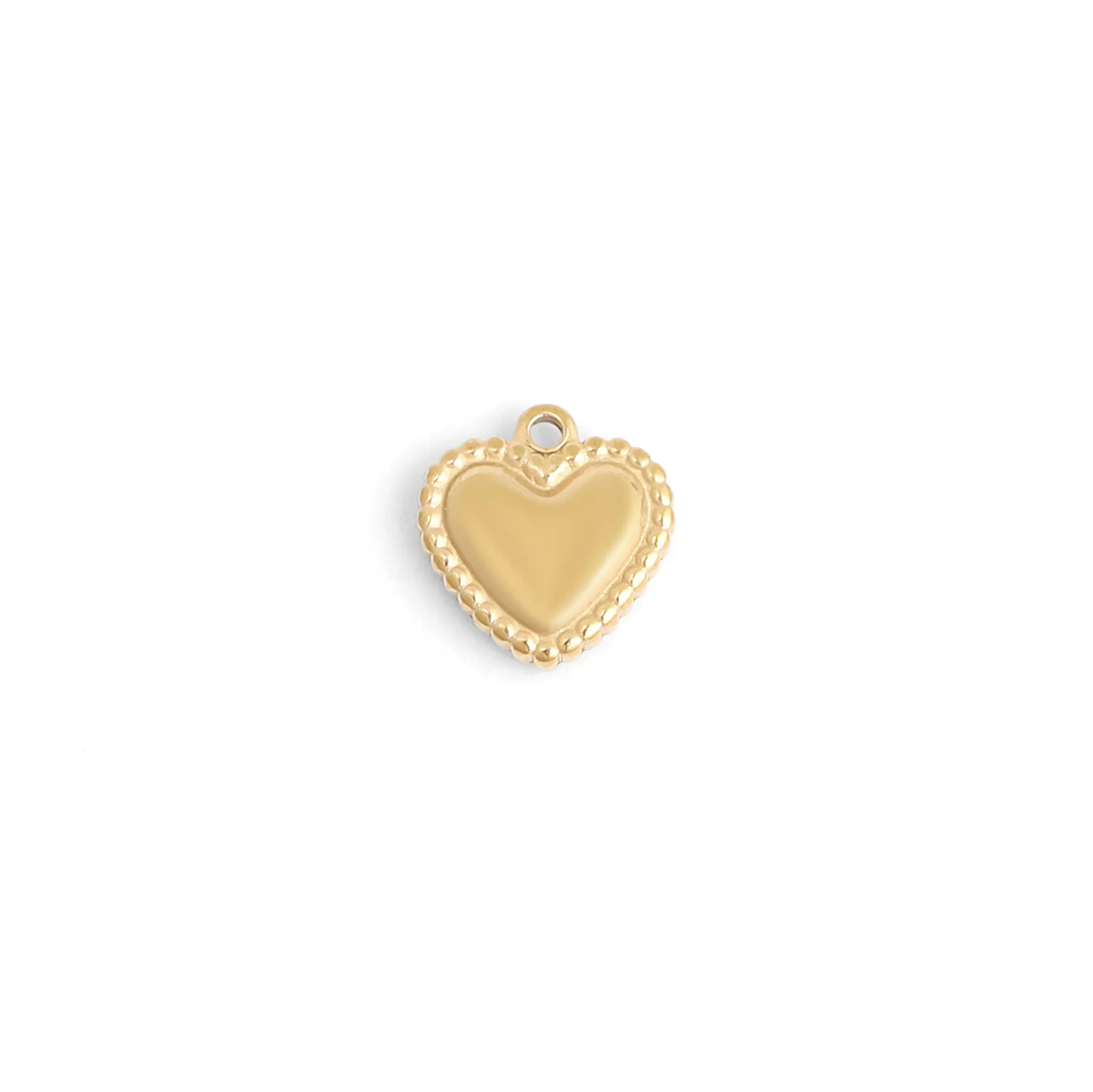 18K Gold PVD Stainless Steel Beaded Trim Heart Charm / PDL0118