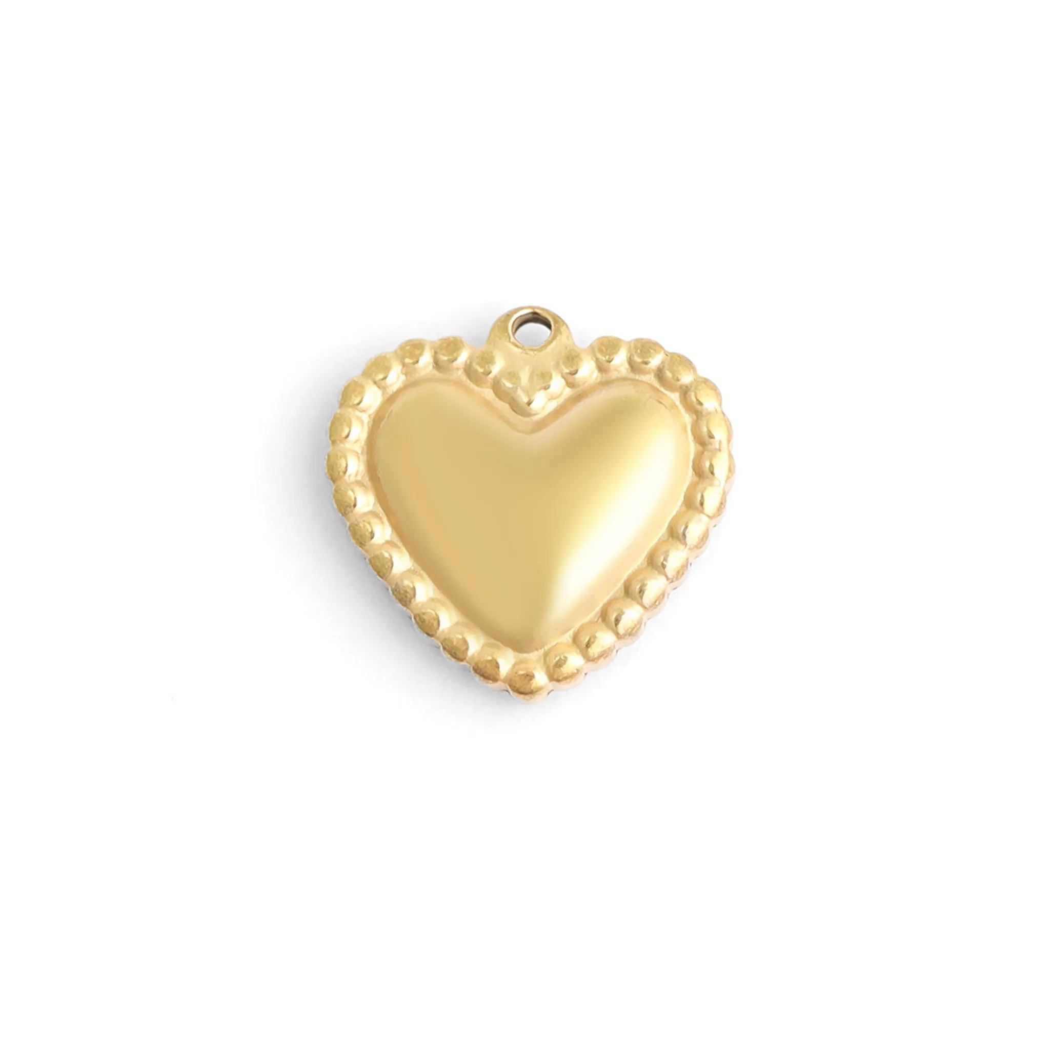 18K Gold PVD Stainless Steel Beaded Trim Heart Charm / PDL0118