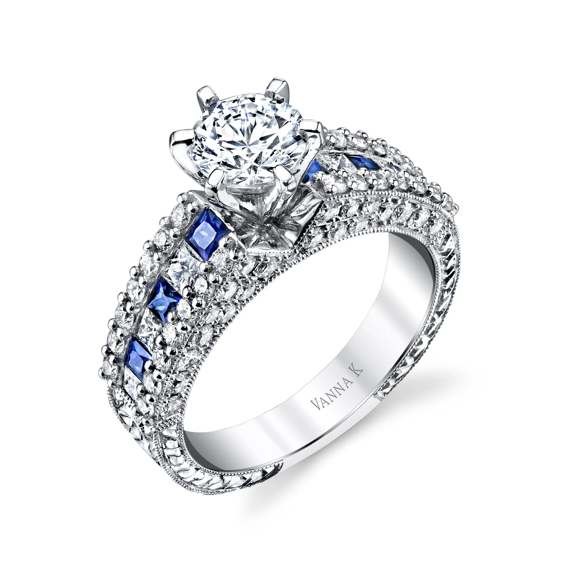 18K White Gold Diamond And Sapphire Engagement Ring