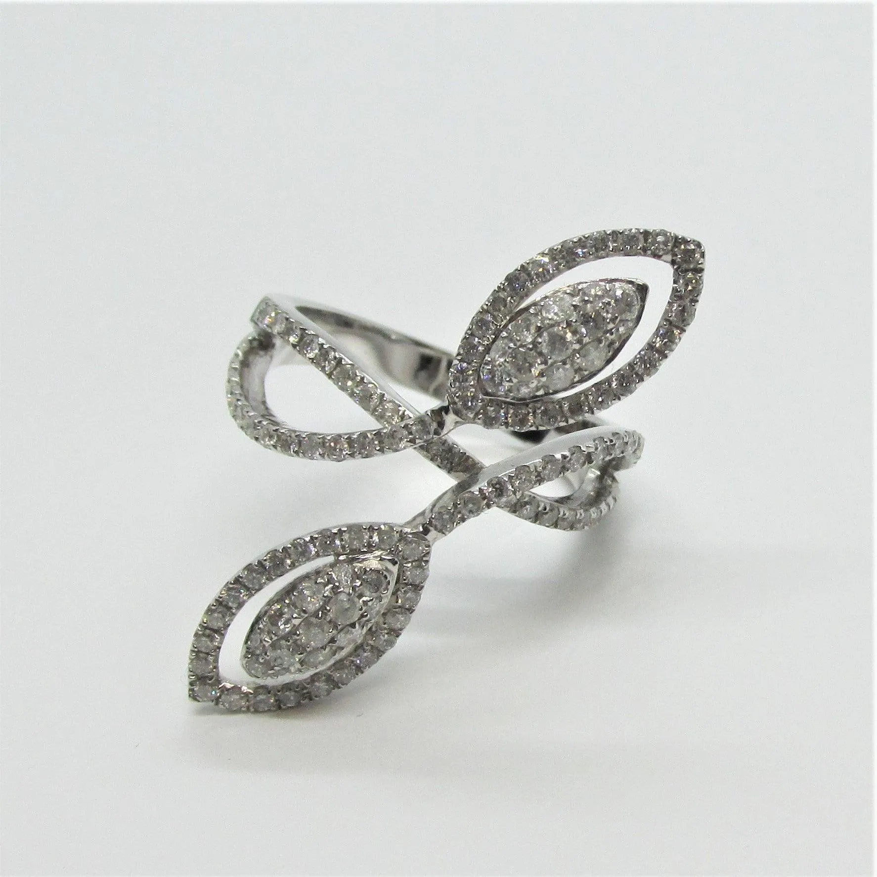 18K White Gold Leaf Diamond Ring