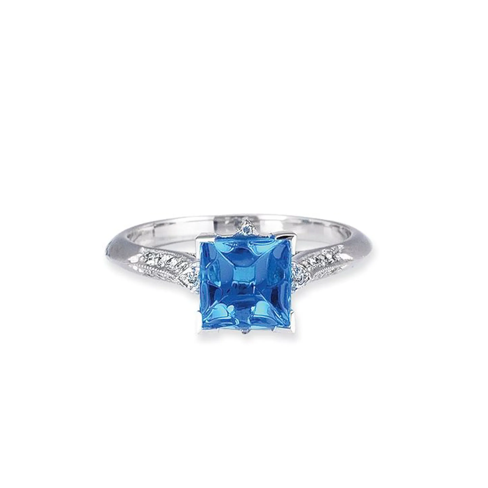 18K WHITE GOLD RING WITH DIAMONDS AND BLUE TOPAZ