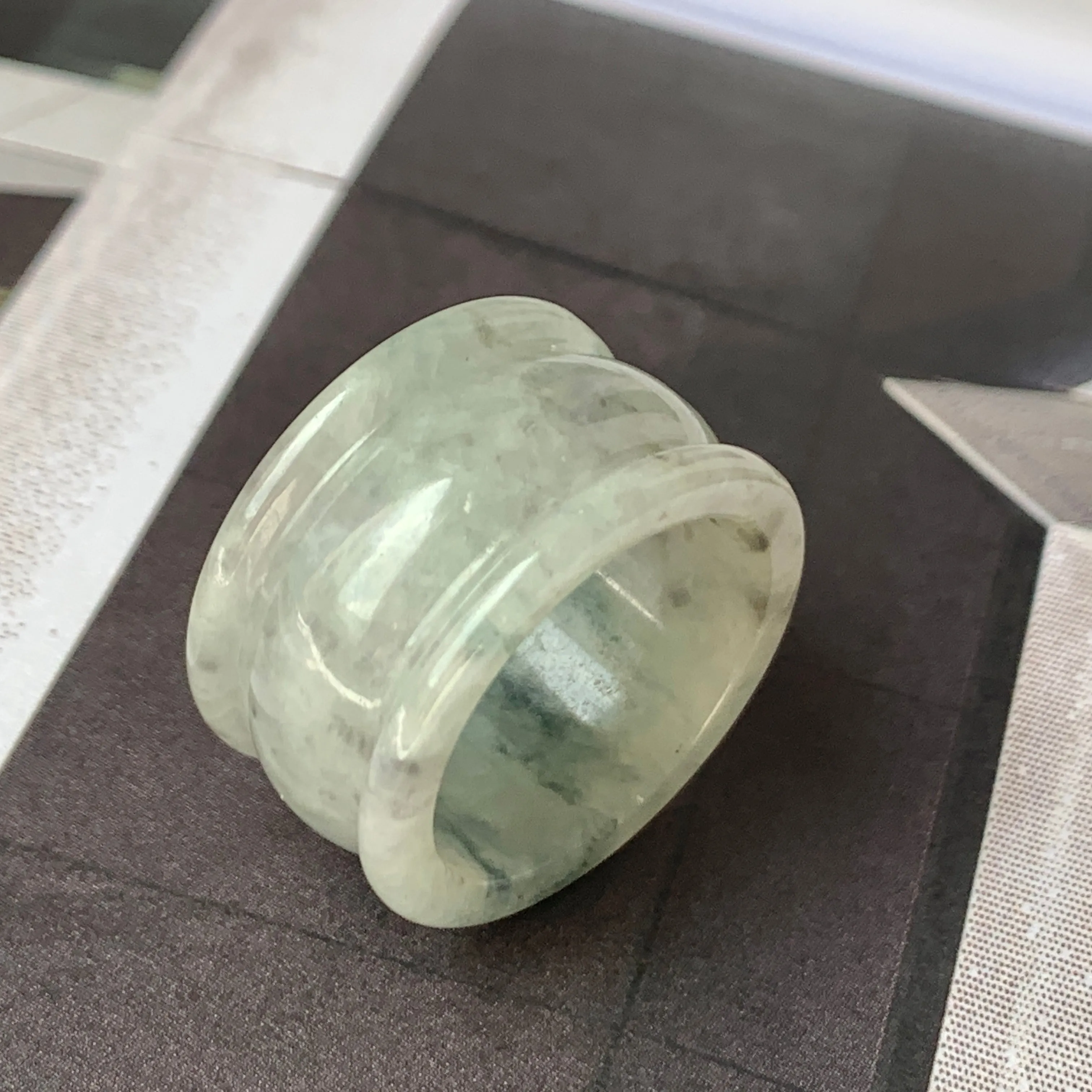 19.3mm A-Grade Natural Light Greyish Green Jadeite Archer Ring Band No.161583