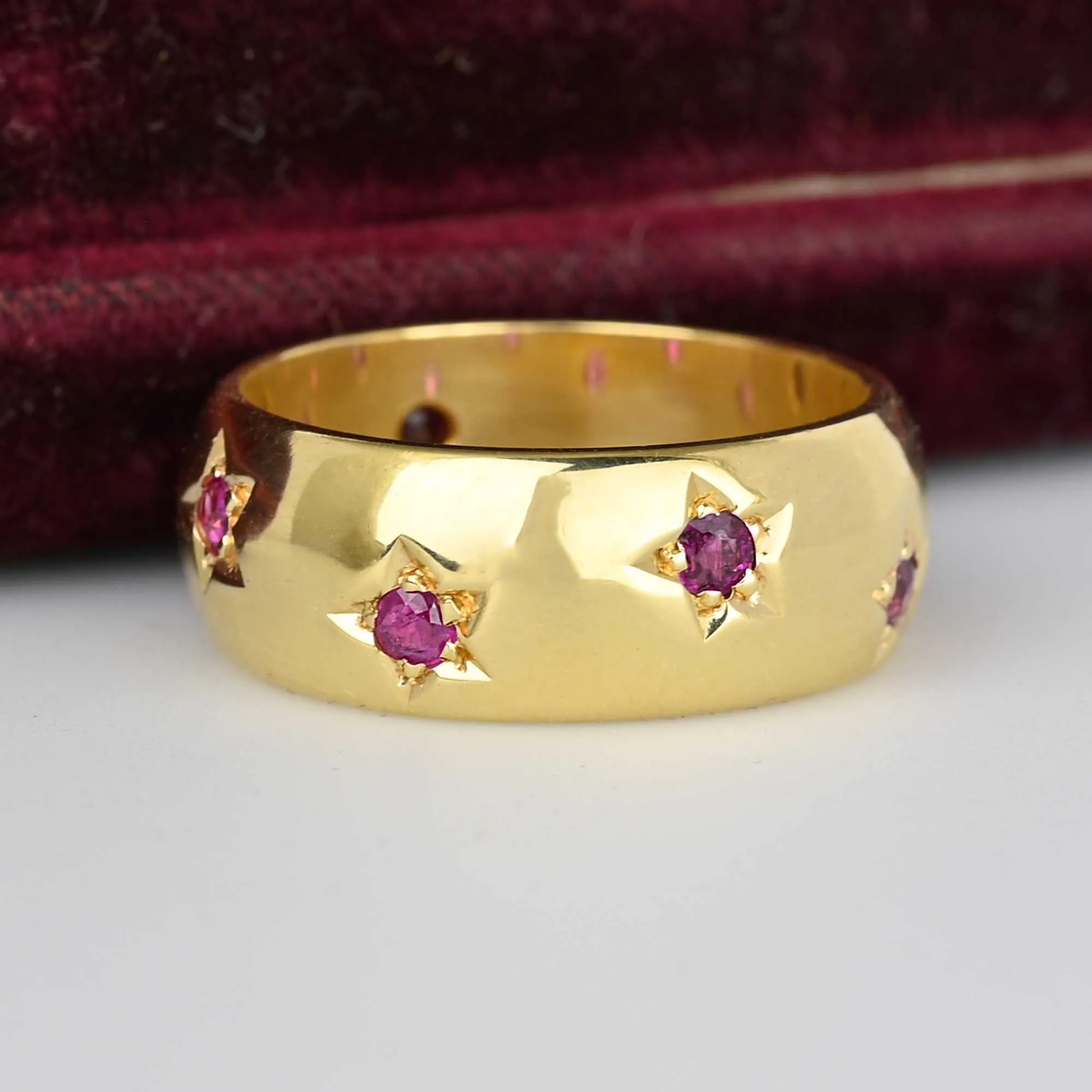 2nd Payment Vintage Heavy 14K Gold Star Ruby Eternity Ring Band