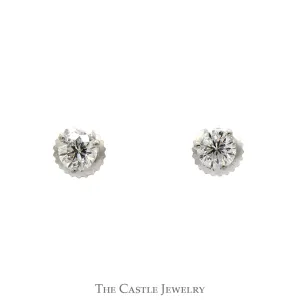 .65cttw Round Diamond Stud Earrings in 14k White Gold Screw Backs