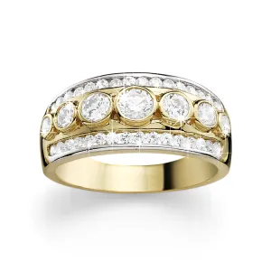 9CT 3-ROW CUBIC ZIRCONIA BAND