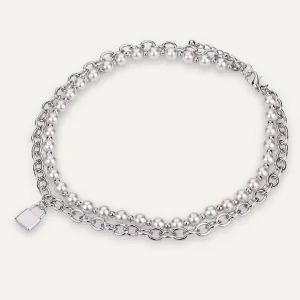 Alesha Faux Pearl Padlock Pendant Necklace In Silver-Tone