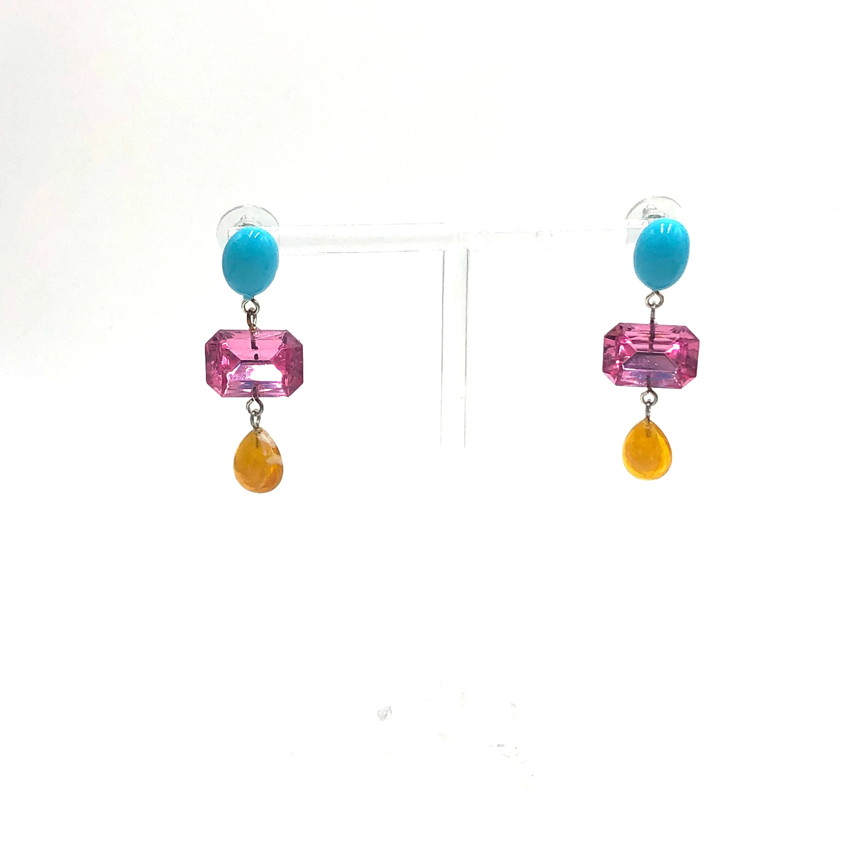 Amber & Turquoise with Pink Shine Trinket Earrings