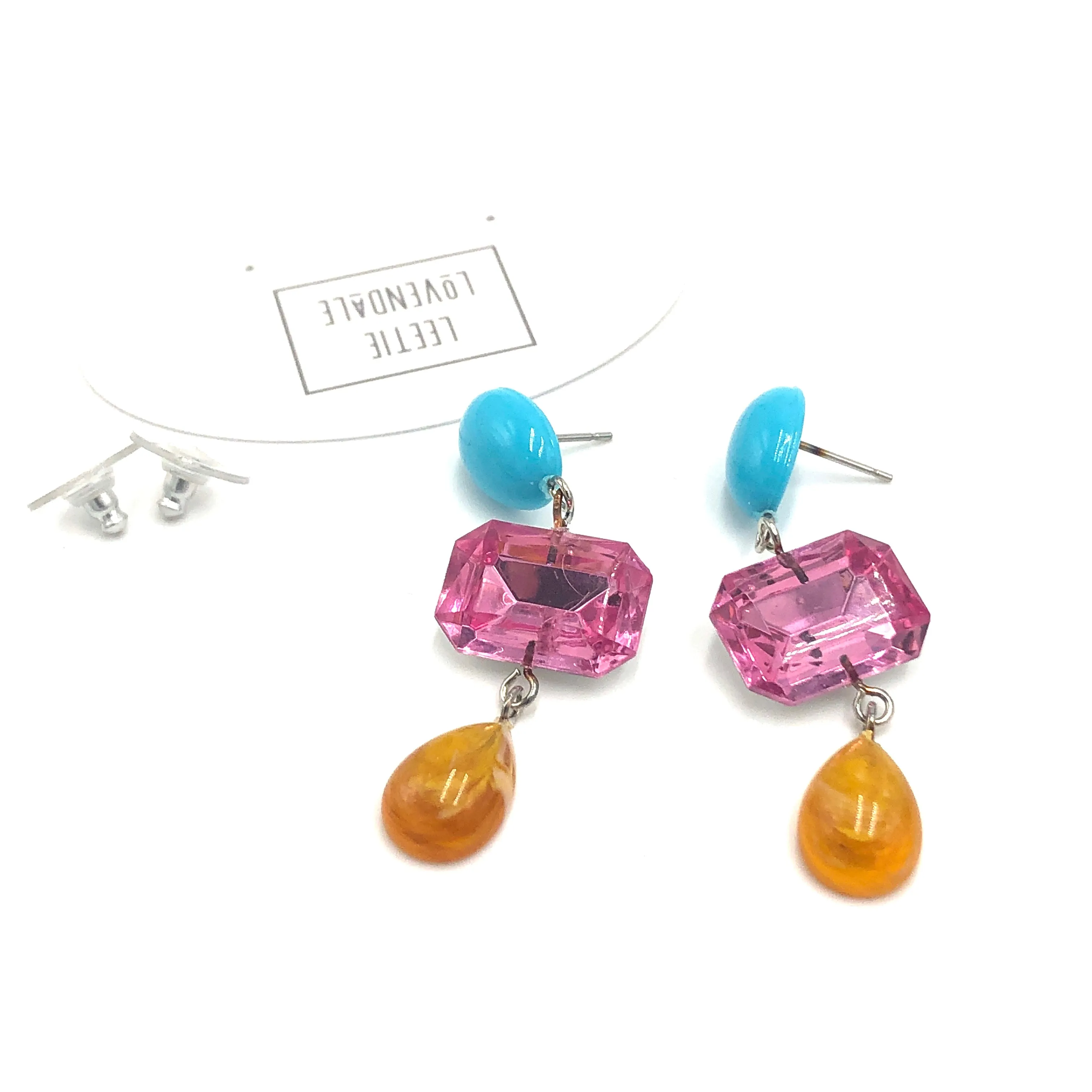 Amber & Turquoise with Pink Shine Trinket Earrings