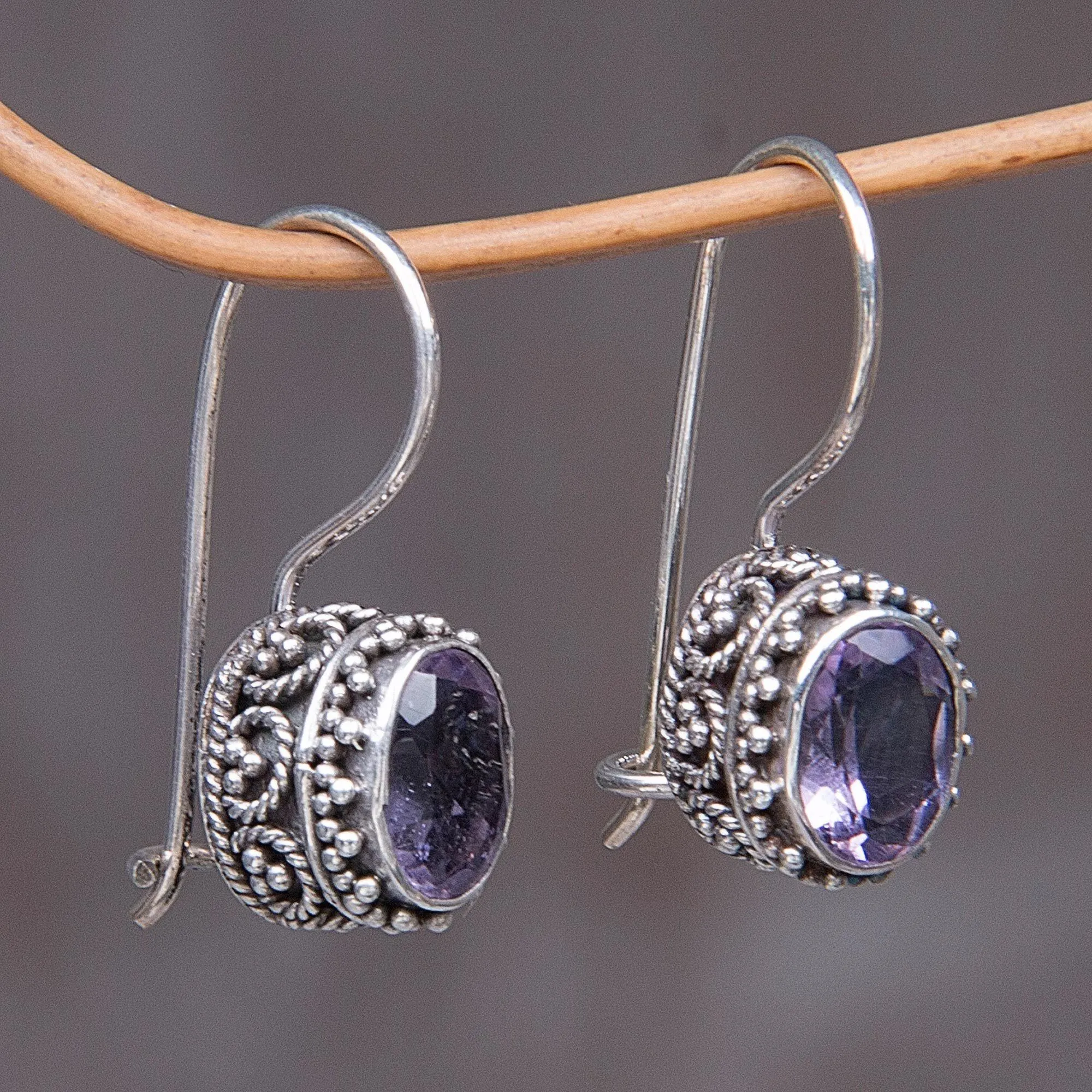 Amethyst & Sterling Silver Drop Earrings