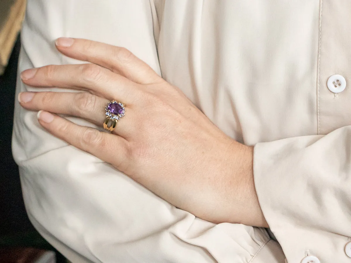 Amethyst and Tanzanite Halo Cocktail Ring