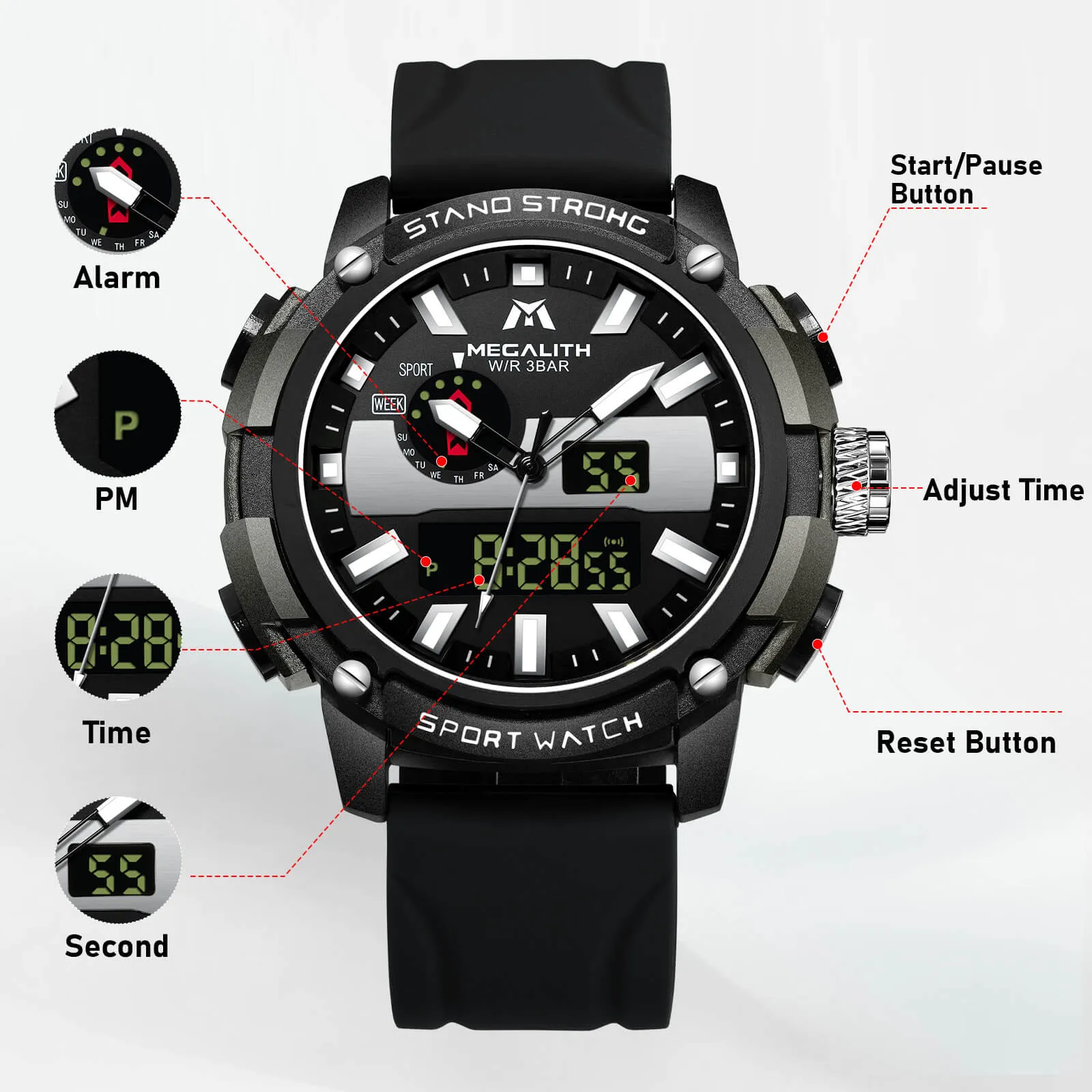 Analog Digital Watch | Rubber Band | 8265M