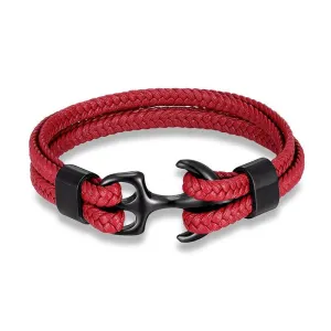 Anchor Red Braided Leather Bracelet