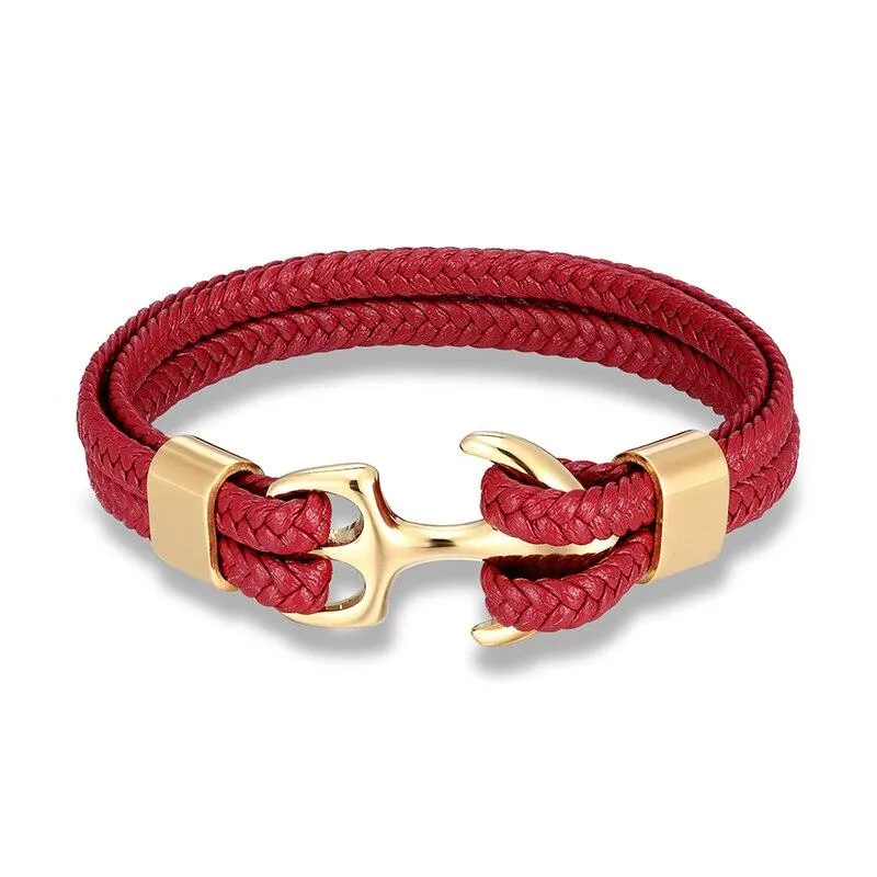 Anchor Red Braided Leather Bracelet