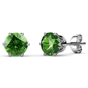 August Birthstone Peridot Earrings, 18k White Gold Plated Stud Earrings with 1CT Crystals