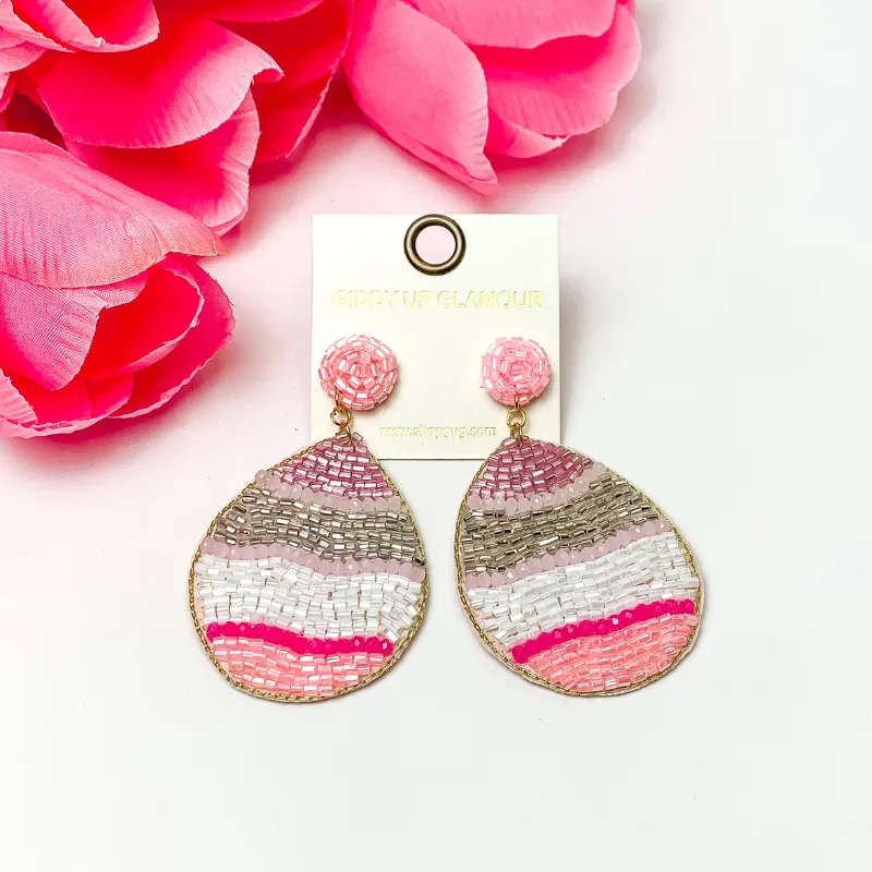 Beaded Easter Egg Earrings with Pink and Silver Crystal Beads