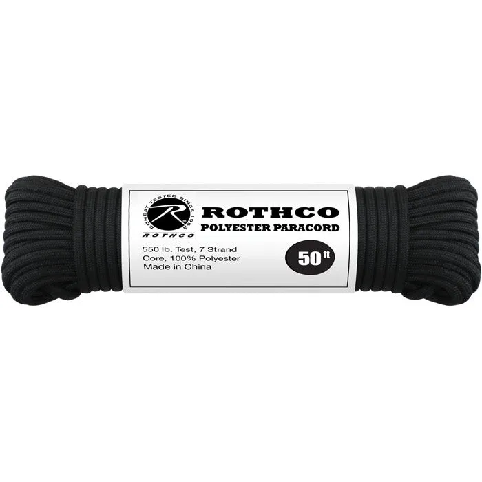 Black - Polyester 550 LB Tested 100 Feet Paracord Rope