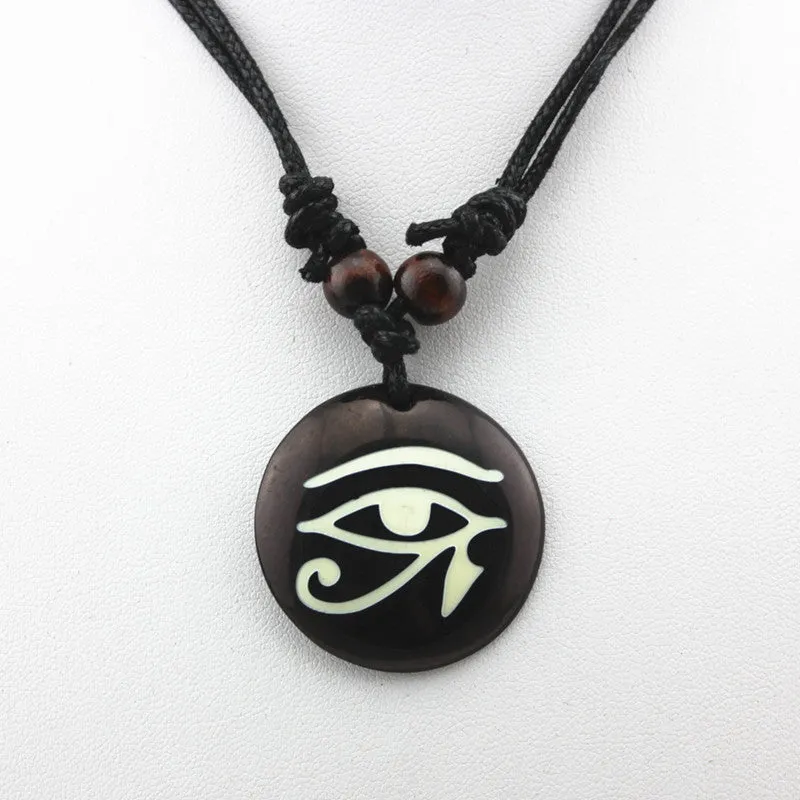 Black Round Resin Necklace with Egyptian Eye of Horus