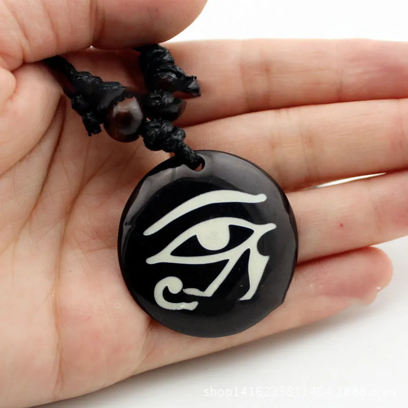 Black Round Resin Necklace with Egyptian Eye of Horus