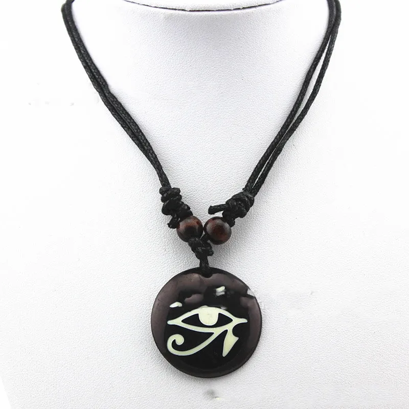 Black Round Resin Necklace with Egyptian Eye of Horus