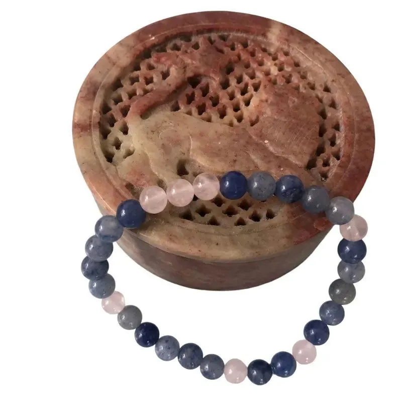 Blue Aventurine and Rose Quartz Beaded Bracelet