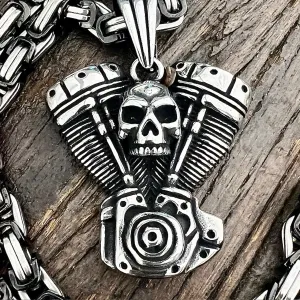 Bone Crusher - V Twin & Skull Pendant - Necklace (838)