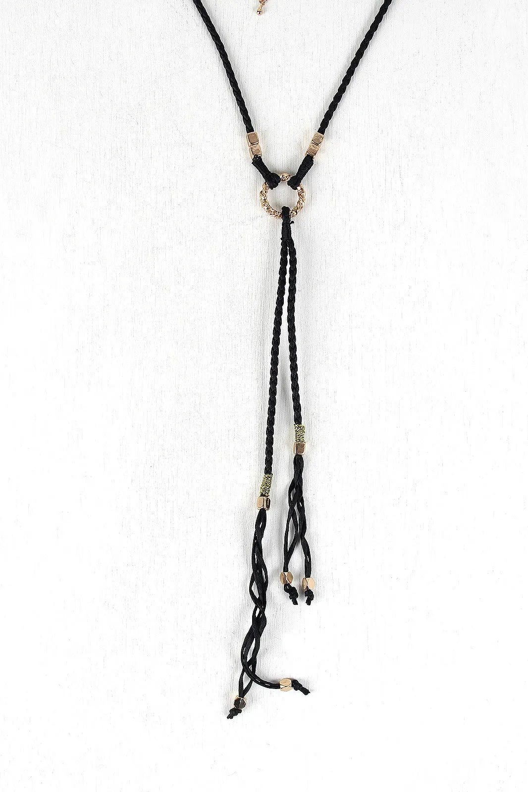 Braided Cube Beads Vegan Leather Necklace Set