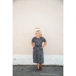 Brushstroked Black Midi Dress