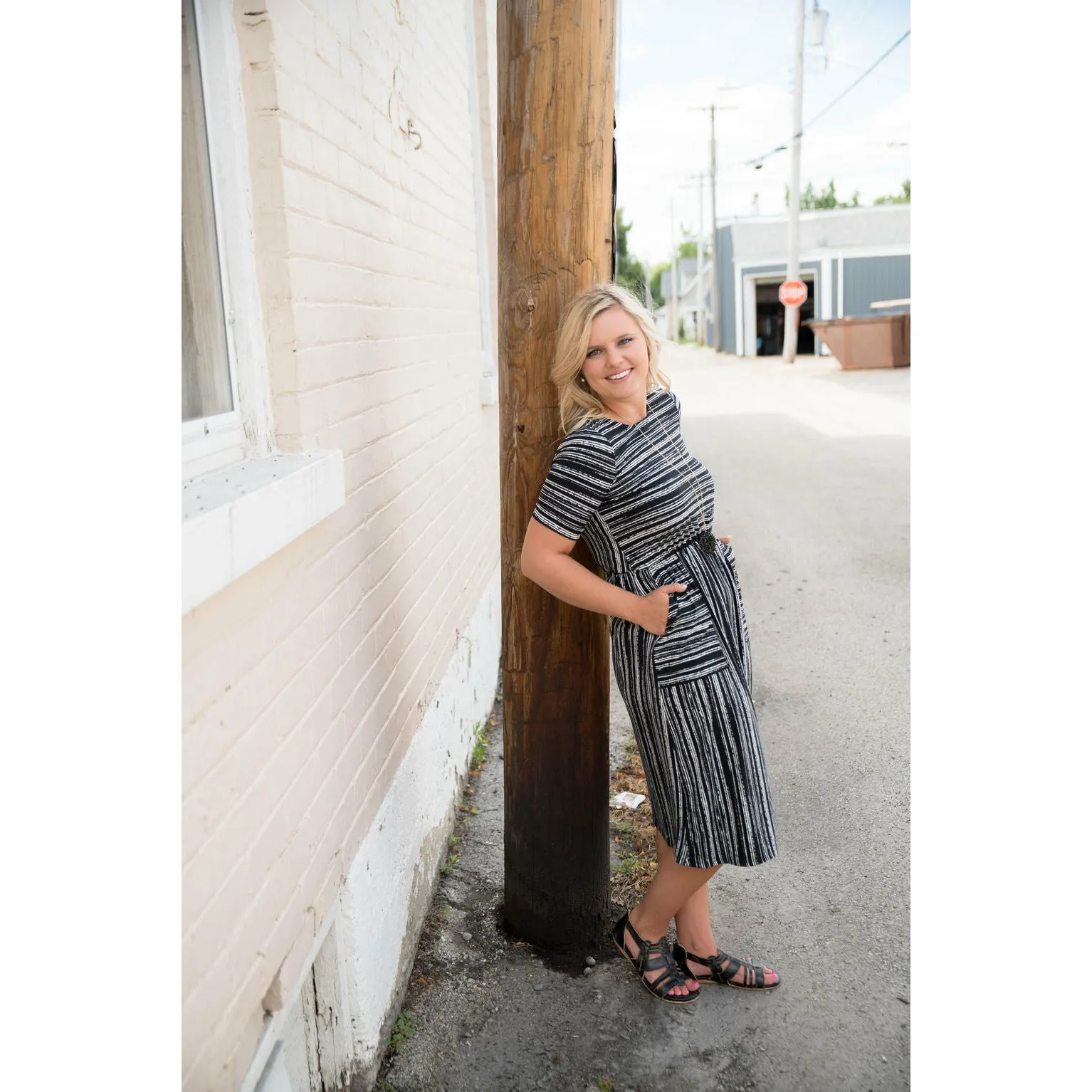 Brushstroked Black Midi Dress