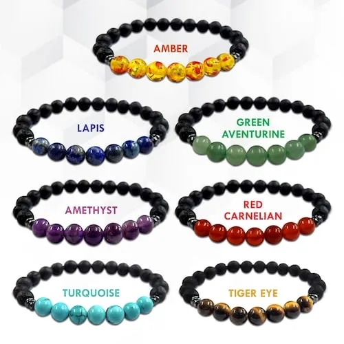 Certified 7 Chakra 8mm Natural Stone Bracelet With Lava Stone - One Bracelet For Each Chakra