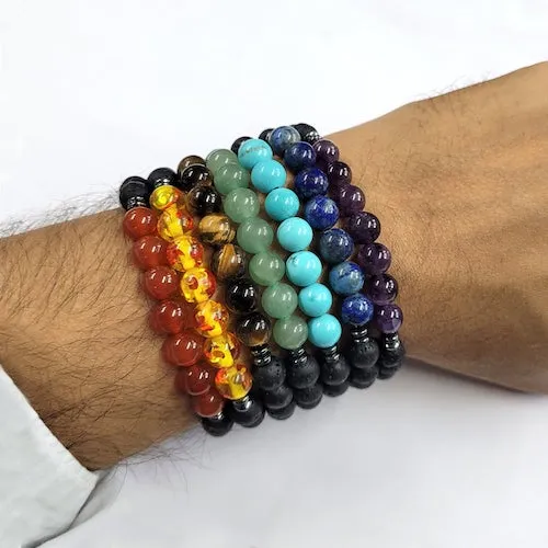 Certified 7 Chakra 8mm Natural Stone Bracelet With Lava Stone - One Bracelet For Each Chakra