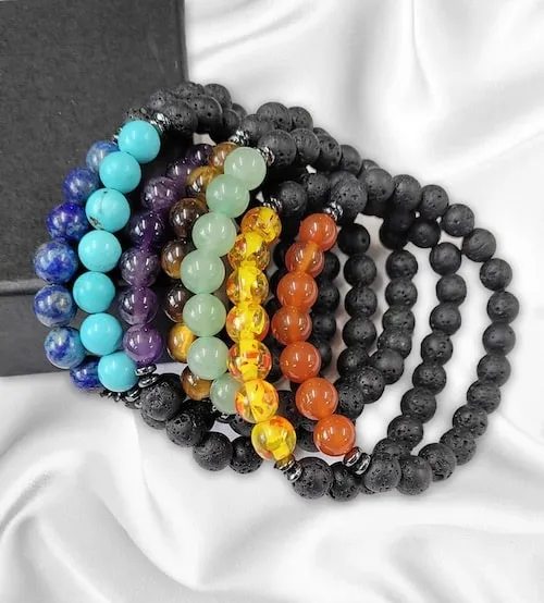 Certified 7 Chakra 8mm Natural Stone Bracelet With Lava Stone - One Bracelet For Each Chakra