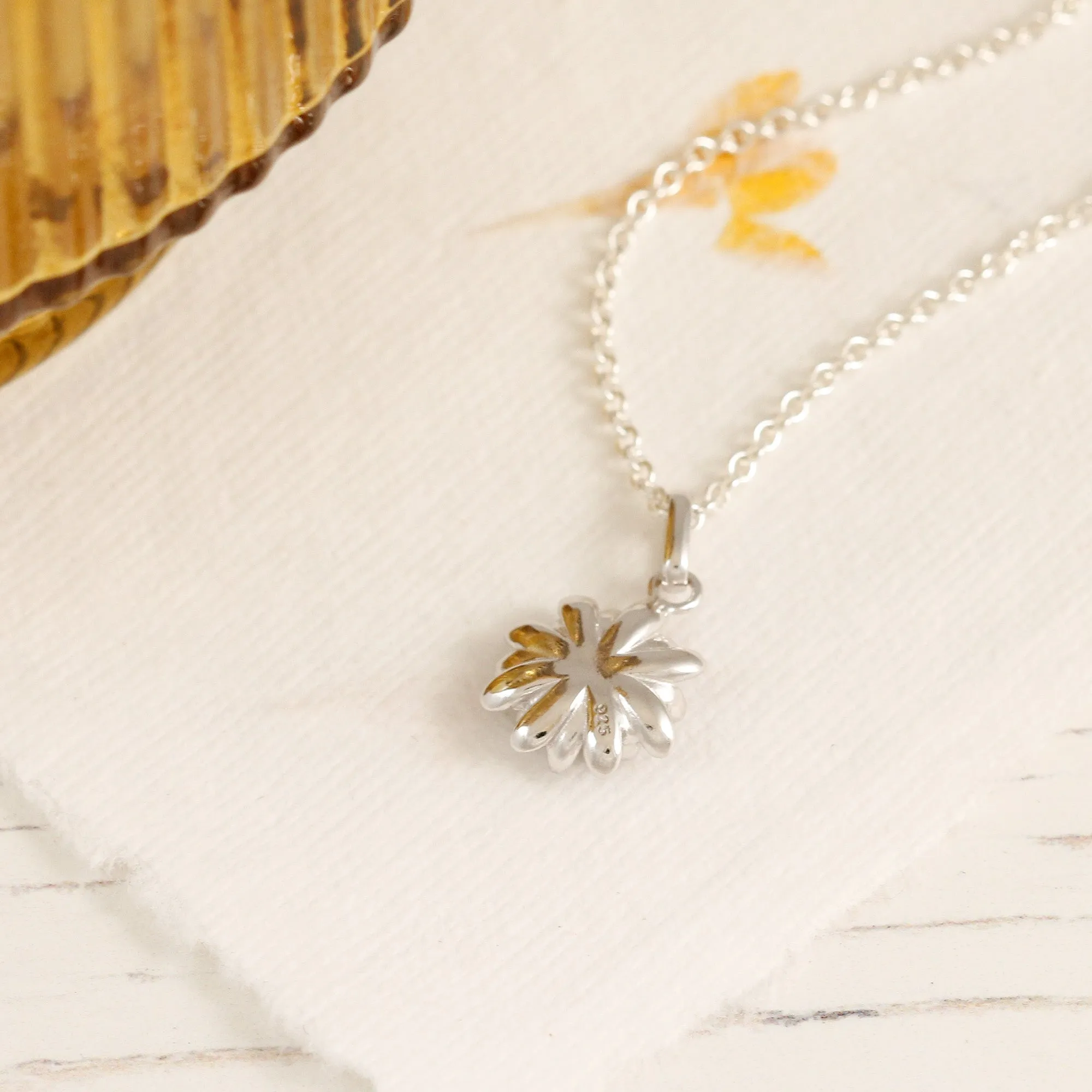 Chrysanthemum Flower Silver Necklace