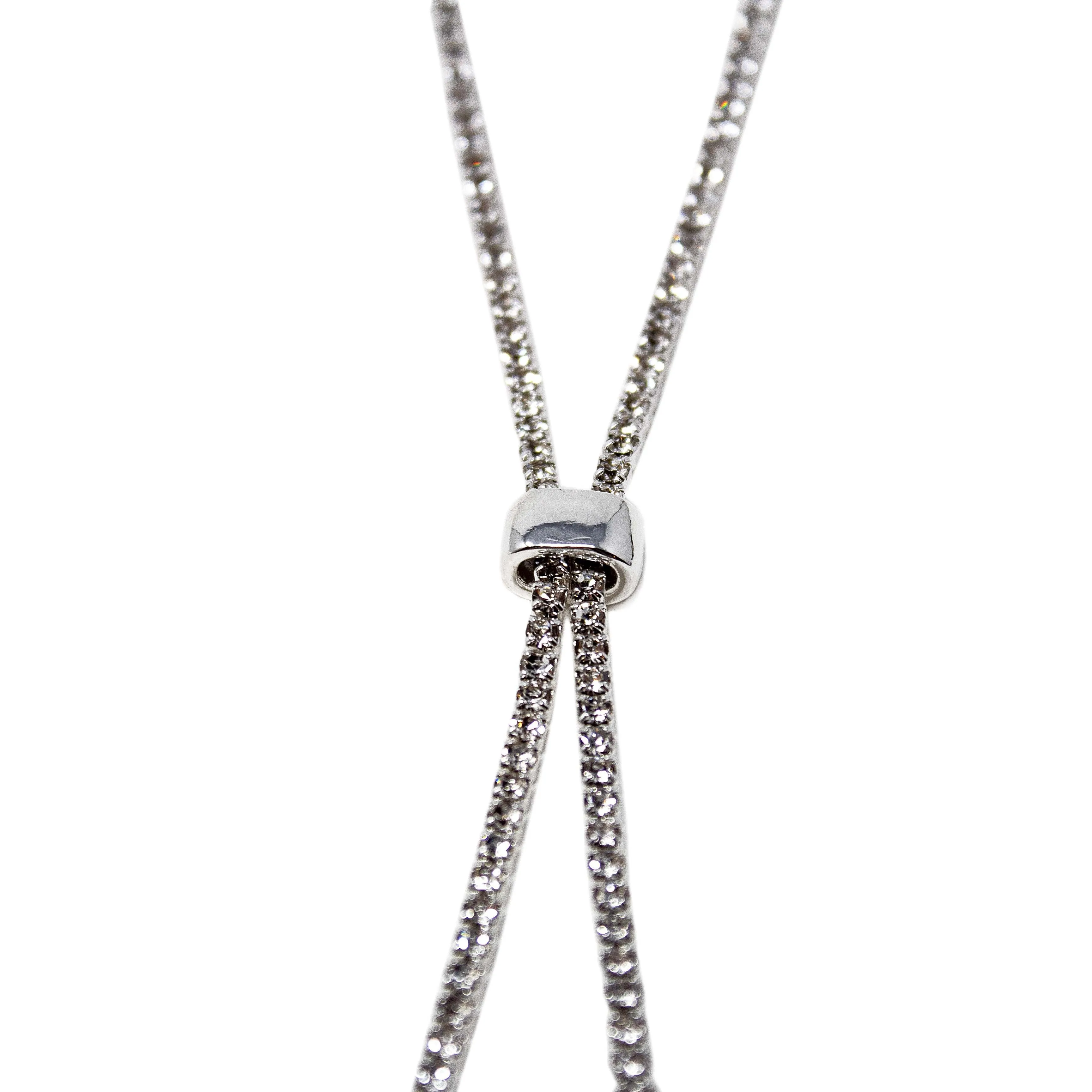 Clear Crystal Two Row Backdrop Lariat Necklace