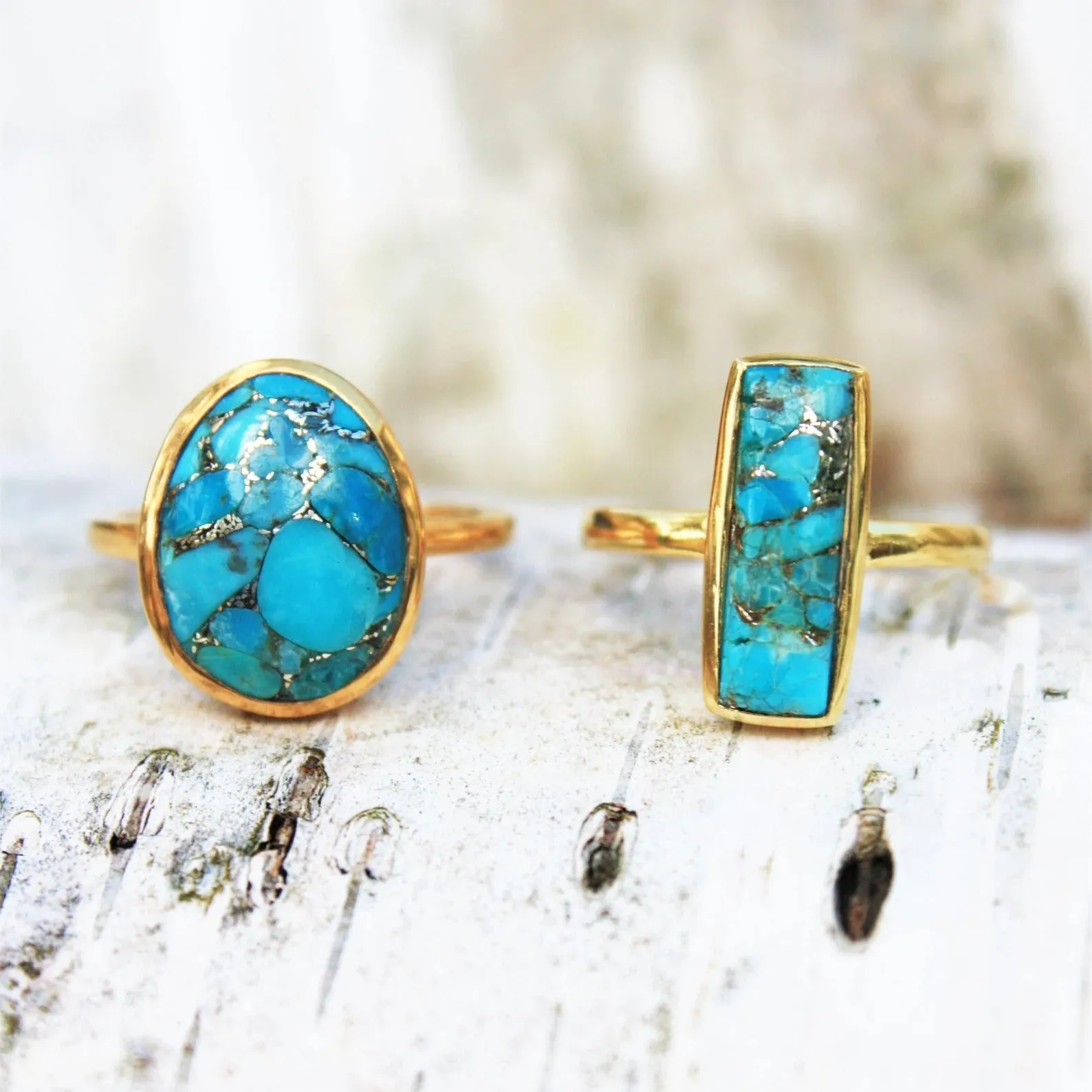 Copper Turquoise Bar Ring : December Birthstone