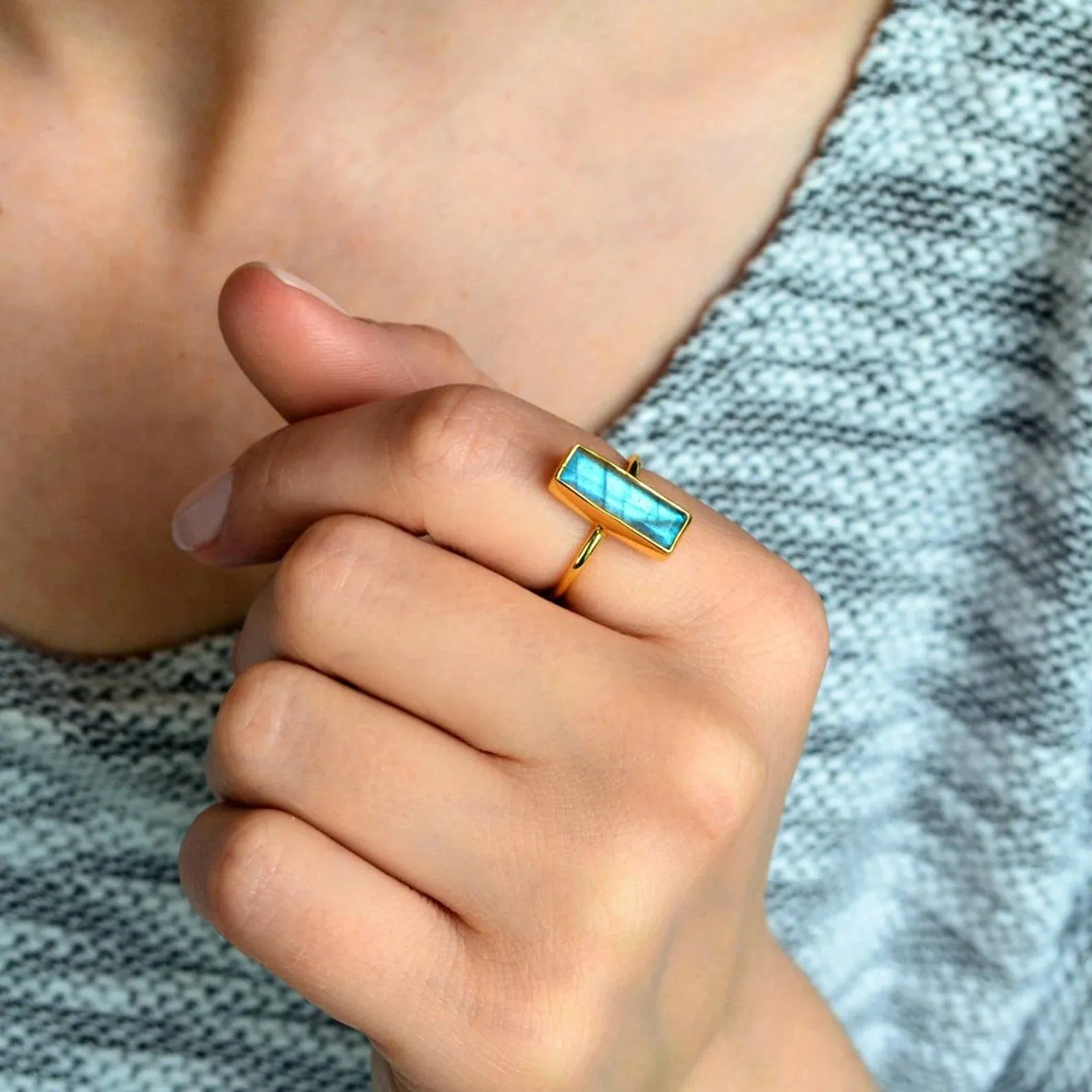 Copper Turquoise Bar Ring : December Birthstone