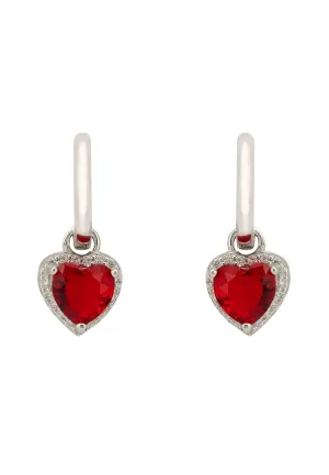 Cupids Sparkle Ruby Heart Drop Earrings Silver