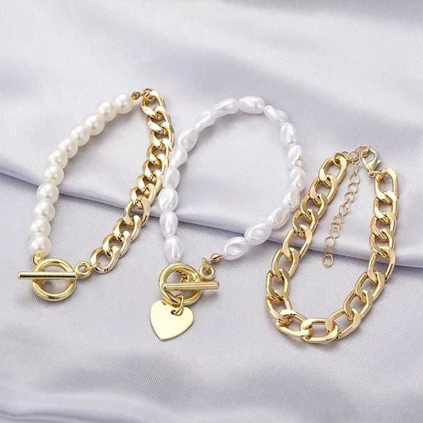 Diamond Butterfly Heart Pearl Multilayer Bracelet 22844937C