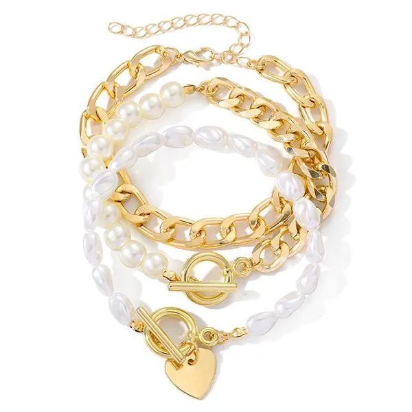 Diamond Butterfly Heart Pearl Multilayer Bracelet 22844937C