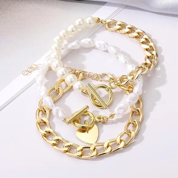 Diamond Butterfly Heart Pearl Multilayer Bracelet 22844937C