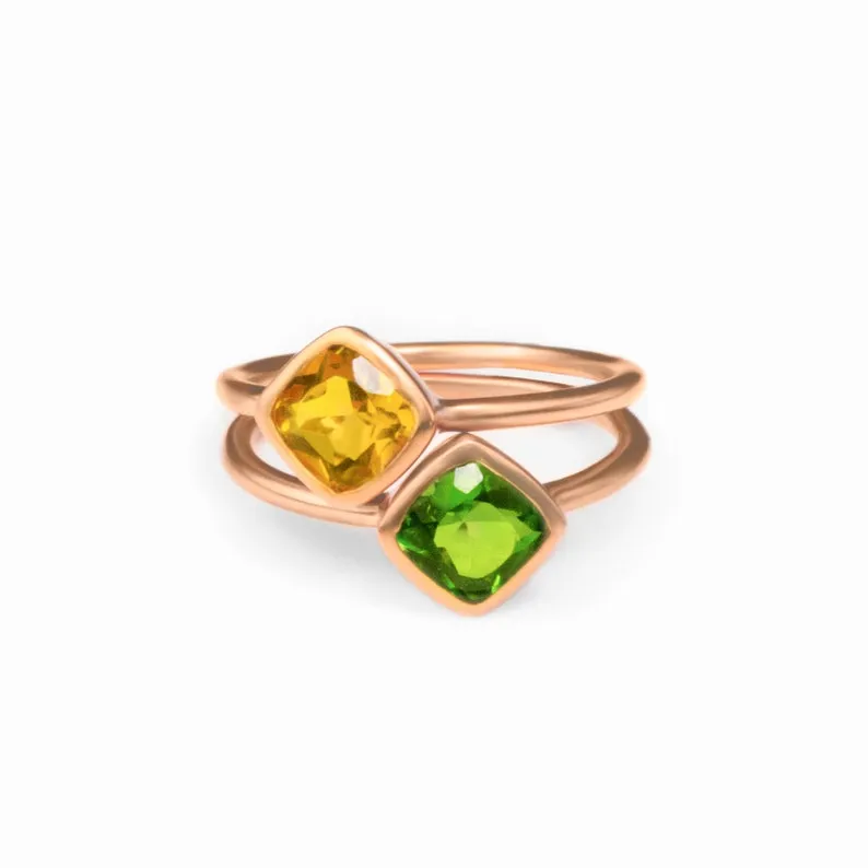 Diamond Shape Peridot Stacking Ring • August Birthstone