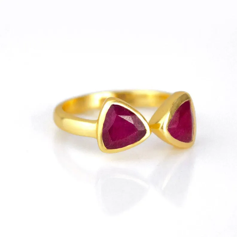 Dyed Ruby Adjustable Bow Tie Triangle Ring